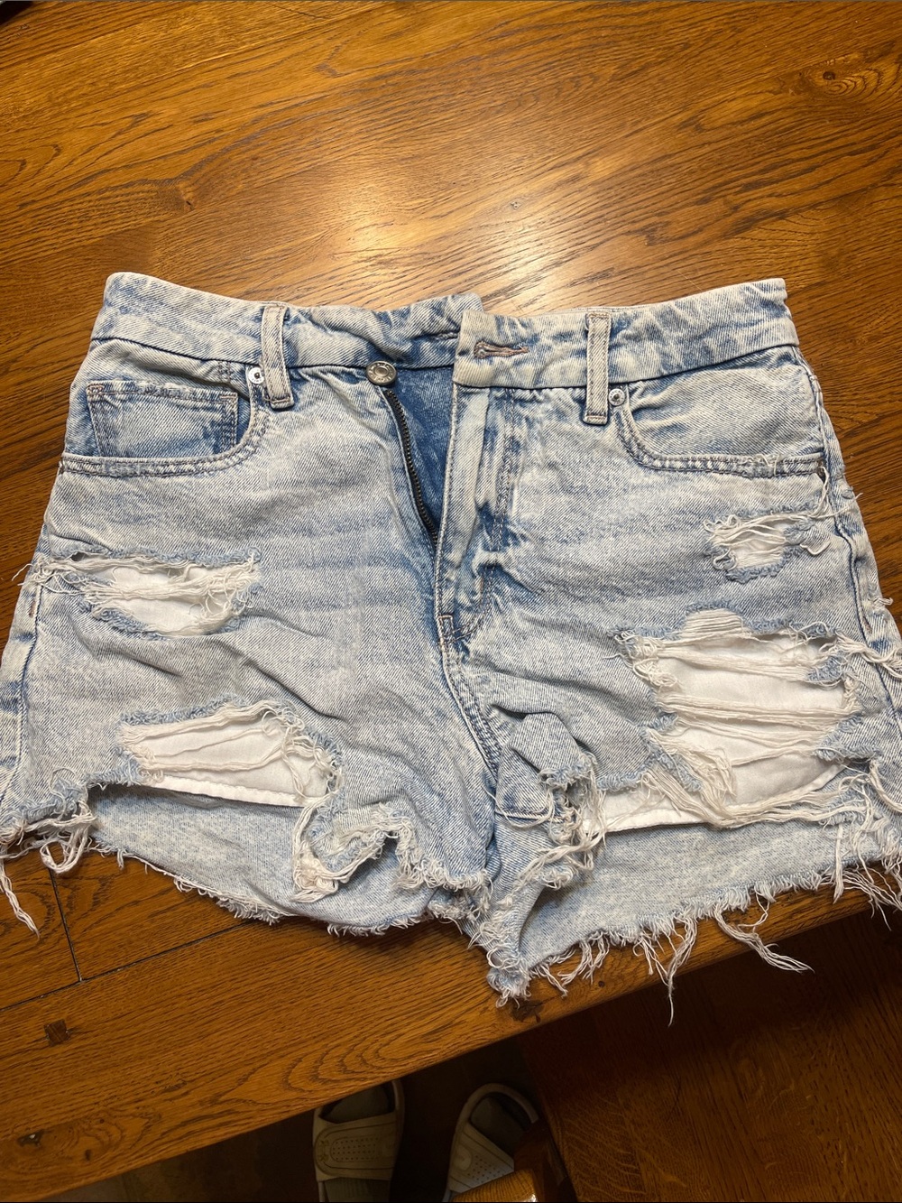 Women's Light Blue Distressed Denim Shorts